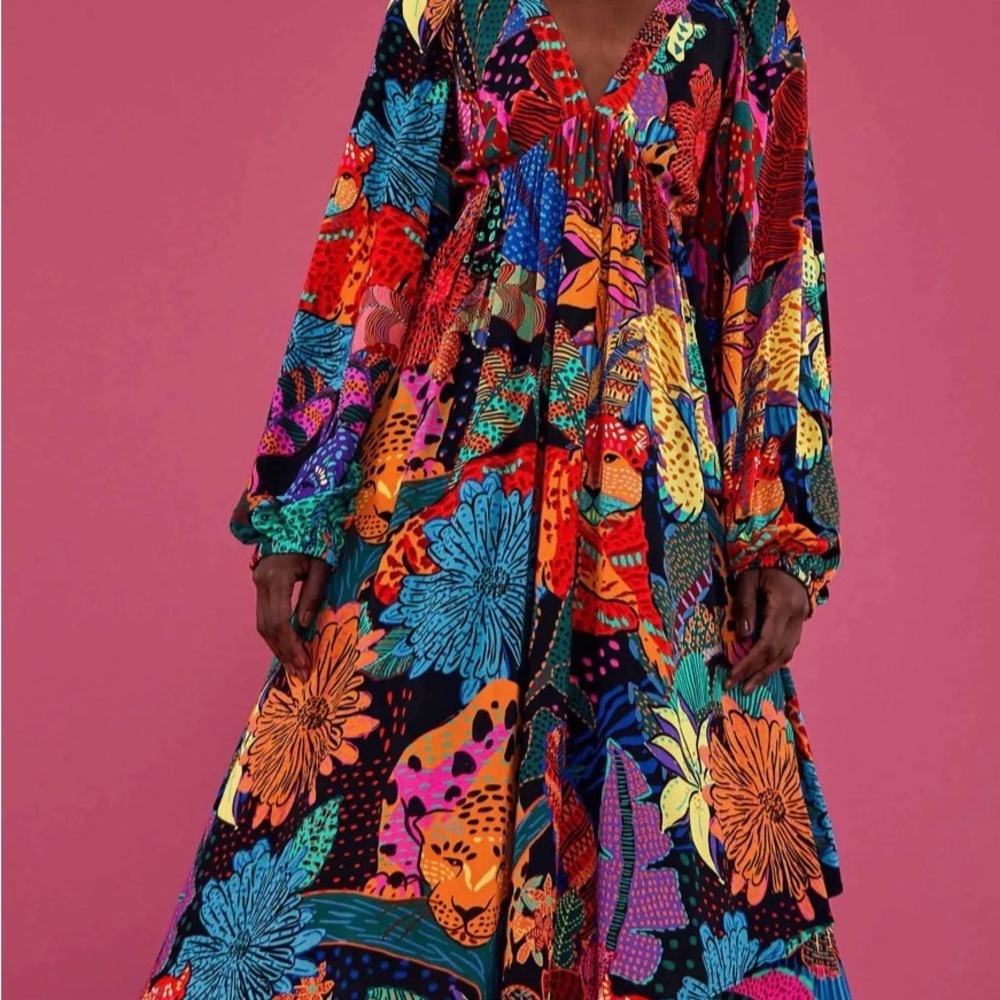 FARM Rio Colorful Floral Long Sleeve Dress